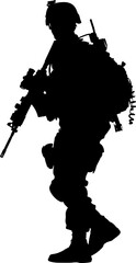 Armed forces high quality detailed silhouette of military army soldier. AI generated illustration.