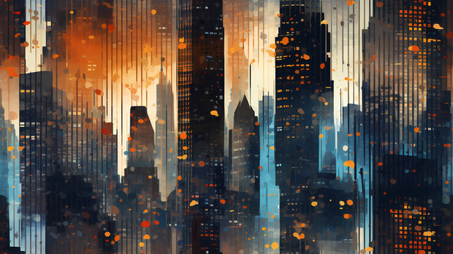 Colorful abstract oil painting art city background in expressionism style. Texture canvas and oil paint.