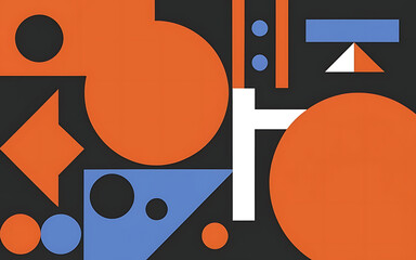 Abstract background of geometric shapes in orange blue and black colors