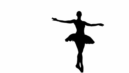 Silhouette of female isolated on white background with alpha channel. Full shot ballerina...