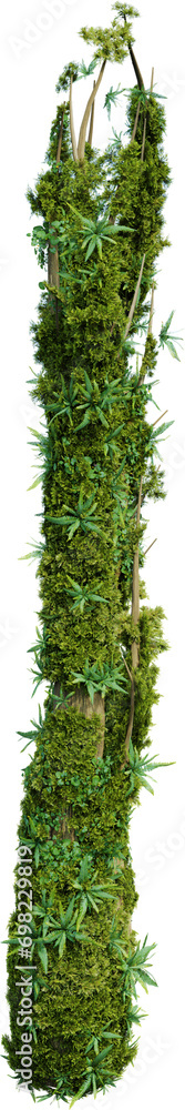 Poster tree-shaped alphabet covered with plant and moss. 3d rendering of isolated objects.