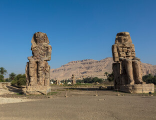 Egypt Luxor. Colossi of Mnemon on a sunny autumn day