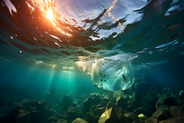 Blue underwater background sea and ocean marine life - obrazy, fototapety, plakaty