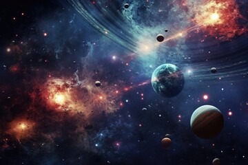Abstract space background with planets and solar system.