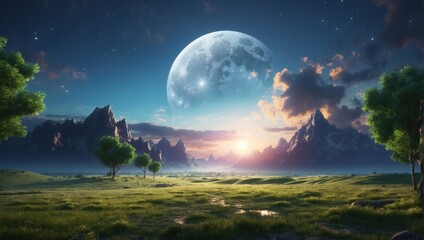 Fototapeta na wymiar Landscape under the moon