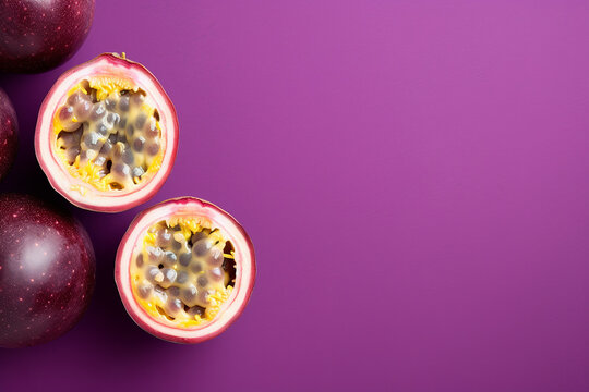 Purple fig on a isolated purpal  background Copy space Concept of healthy food Tropical fruit from above