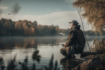 Fishing at the lake. Generative AI