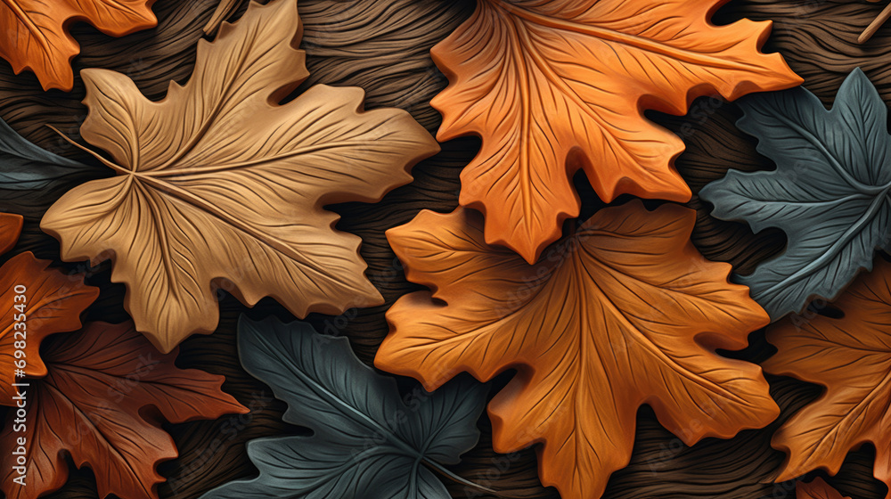 Poster vibrant stack of different colored autumn leaves. perfect for adding touch of nature to any project 