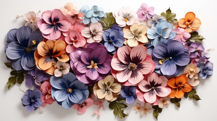 A bunch of paper flowers on a white surface.