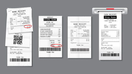 set of register sale receipt or cash receipt printed on white paper concept. 3D Render