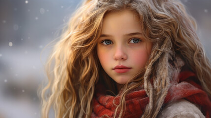 Young girl with long blonde hair is pictured wearing scarf. This versatile image can be used in various contexts.