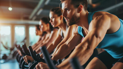 Girls on exercise bikes at the gym.