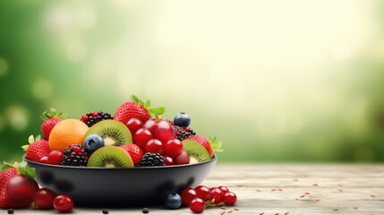 Bowl filled with variety of fresh and colorful fruits. This image can be used to promote healthy eating, showcase delicious fruit salad, or add vibrant touch to any food-related project.