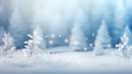 Fototapeta premium Picturesque winter landscape with snow-covered trees and falling snowflakes. Perfect for winter-themed projects and holiday designs.
