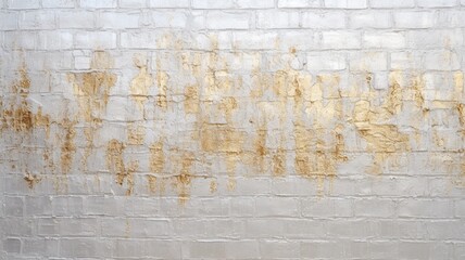 Beautiful textured white brick wall with gold metal Ai generated art