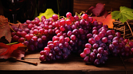 Bunch of grapes sitting on top of wooden table. Perfect for food and beverage-related projects.