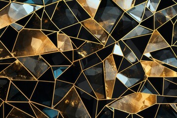 Cute brightly colored geometric pattern, holo-foil, shiny, glistening, made of glass, black, gold, gilded, phone wallpaper