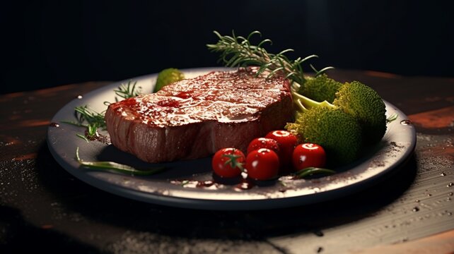 Just a raw steak on a plate by hexane beautiful image Ai generated art
