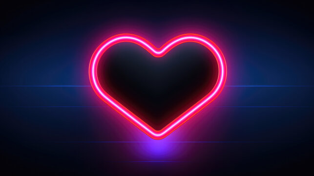 Heart-shaped neon sign on dark background. Can be used for various romantic or artistic concepts.