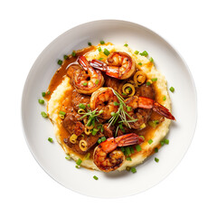 Plate of Shrimp and Grits on transparent background PNG image