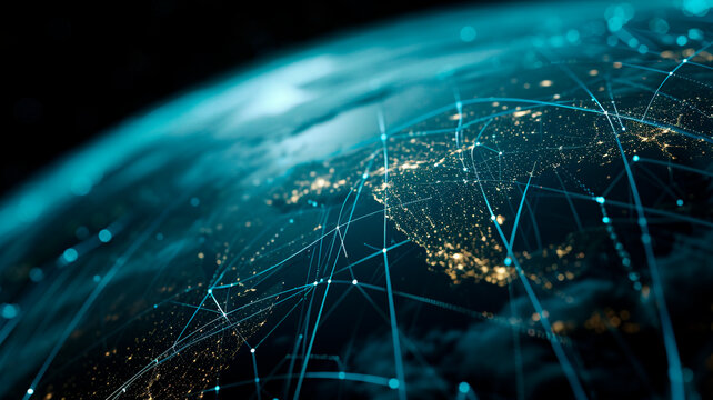 Perspectives on the global network view from space. showing the sharing of data and information around the world. Generative AI