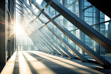 Obraz premium Modern Glass Architecture of an Office Building at Sunrise