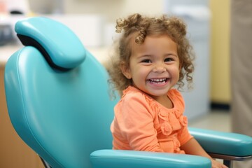 Portrait of a smiling little girl at the dentist office