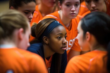 Obraz premium Female sports team in a huddle