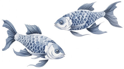 Two fish positioned side by side. Suitable for aquatic themes or illustrations.