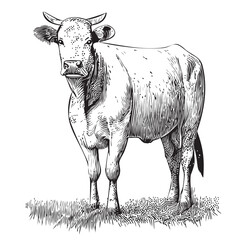 Cow sketch hand drawn engraving style illustration