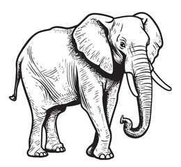 Indian Elephant walking hand drawn sketch illustration