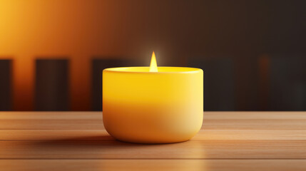 Obraz na płótnie Canvas Lit candle sitting on top of wooden table. Suitable for creating cozy and intimate atmosphere. .