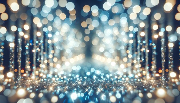 Fototapeta abstract blue background, blue glitter, shiny background with blurred bokeh, winter wallpaper