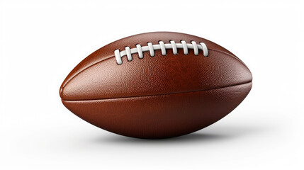 Brown leather football resting on white surface. Perfect for sports-related designs and concepts.