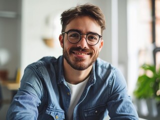 Fototapeta premium Handsome male freelancer in a cafe
