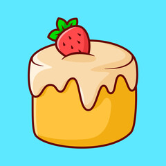 Vector cute Cake with strawberries illustration cartoon doodle flat colorful line art vector design isolated object icon