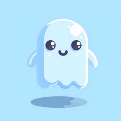 A small ghost with big eyes transparent. In the style of children's fairy tales. 
