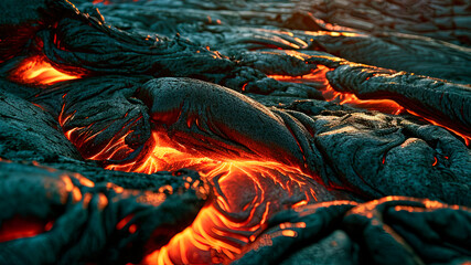 The texture of the hot lava field, generative AI background  - obrazy, fototapety, plakaty