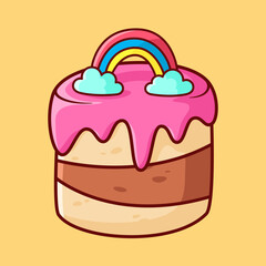 Vector cute Cake with a rainbow illustration cartoon doodle flat colorful line art vector design isolated object icon