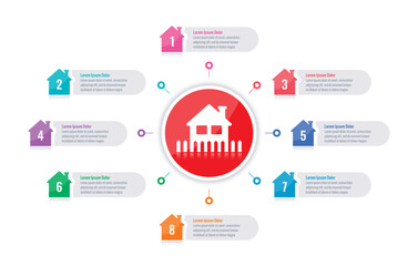real estate infographic template. education, annual report, internet, business, magazine informational template. eight steps infographic template