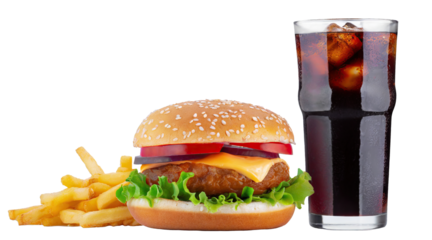 Burger, french fries, cola drink