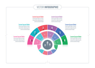 semicircle infographic template. six section information template. web, internet, annual report, magazine infographic template