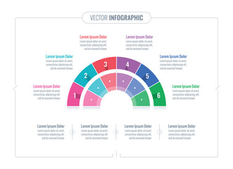 semicircle information template. six section information template. web, internet, annual report, magazine infographic template - obrazy, fototapety, plakaty
