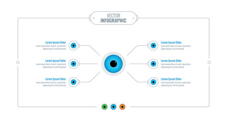 six steps blue eye infographic template. six tabbed eye info template. eye health information template - obrazy, fototapety, plakaty