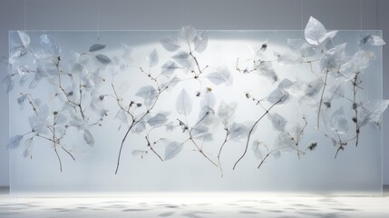  a white wall with a bunch of white flowers hanging from it's sides and hanging from it's sides.