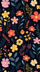  a black background with a bunch of colorful flowers in the middle of the image and a black background with a bunch of colorful flowers in the middle.