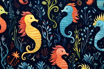 Papier Peint photo Vie marine Seahorse pattern background illustration
