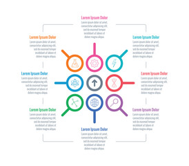 magnifying glass information template. eight steps annual report, internet infographic template. scientific infographic template