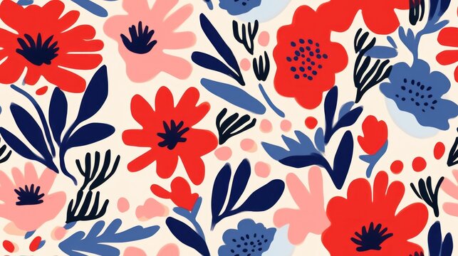  a red, white, and blue flower pattern on a white background with blue and red flowers on a white background.
