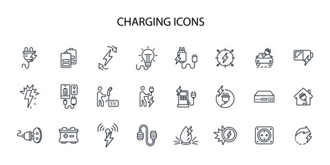 Charging icon set.vector.Editable stroke.linear style sign for use web design,logo.Symbol illustration. - obrazy, fototapety, plakaty